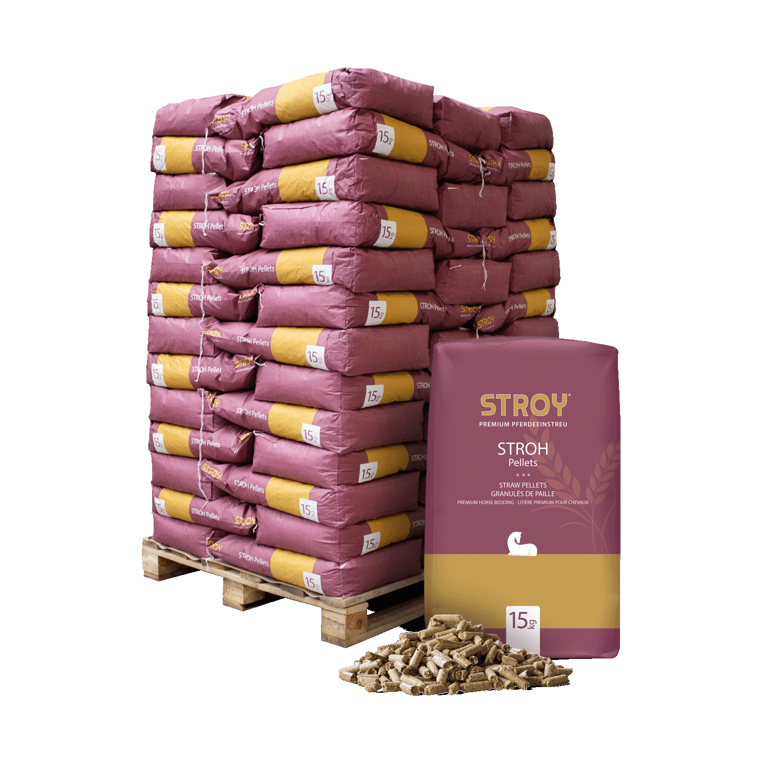 SPE15 Strohpellets 65 Palette Verpackung Haufen